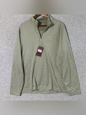 Bass Pro Shops Men's Olive and White Striped Quarter-Zip Pullover